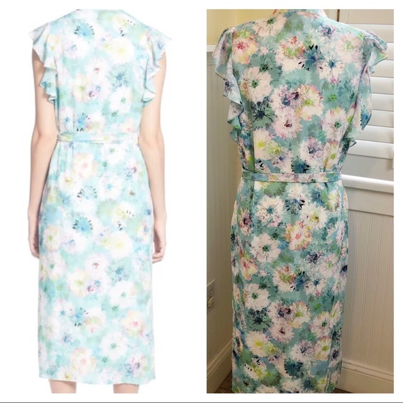 Catherine Malandrino 249823 Fredda Light Blue Floral Midi Dress Size Medium - Picture 2 of 5